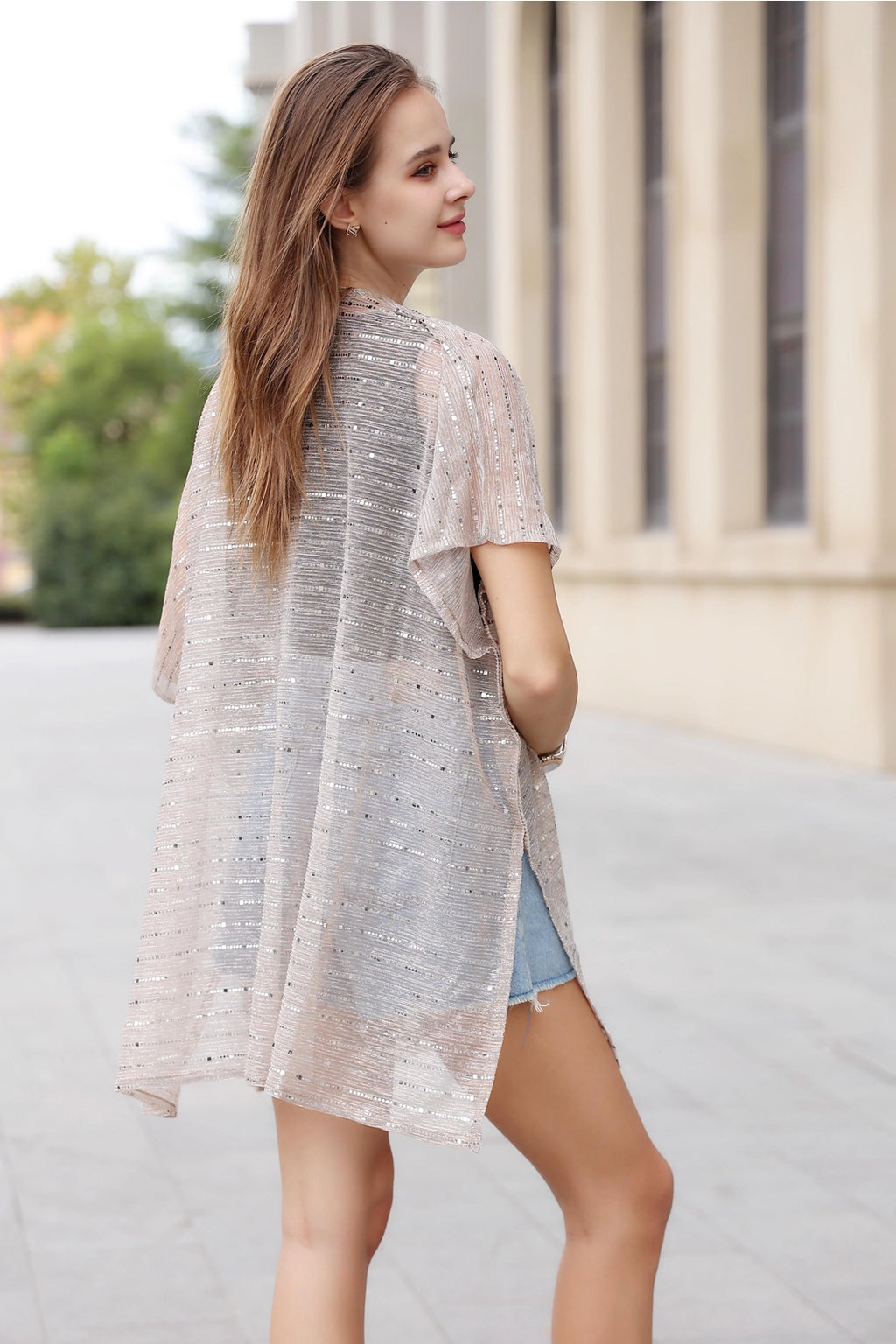 新品　セリザワ　Design Kimono Dress beige SAVANNA | Beige Kimono Dress From Pure Crumpled Cotton