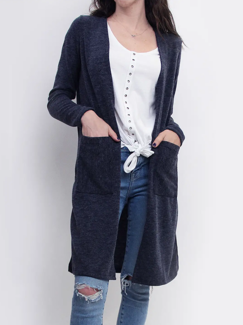 Navy Side Slit Cardigan