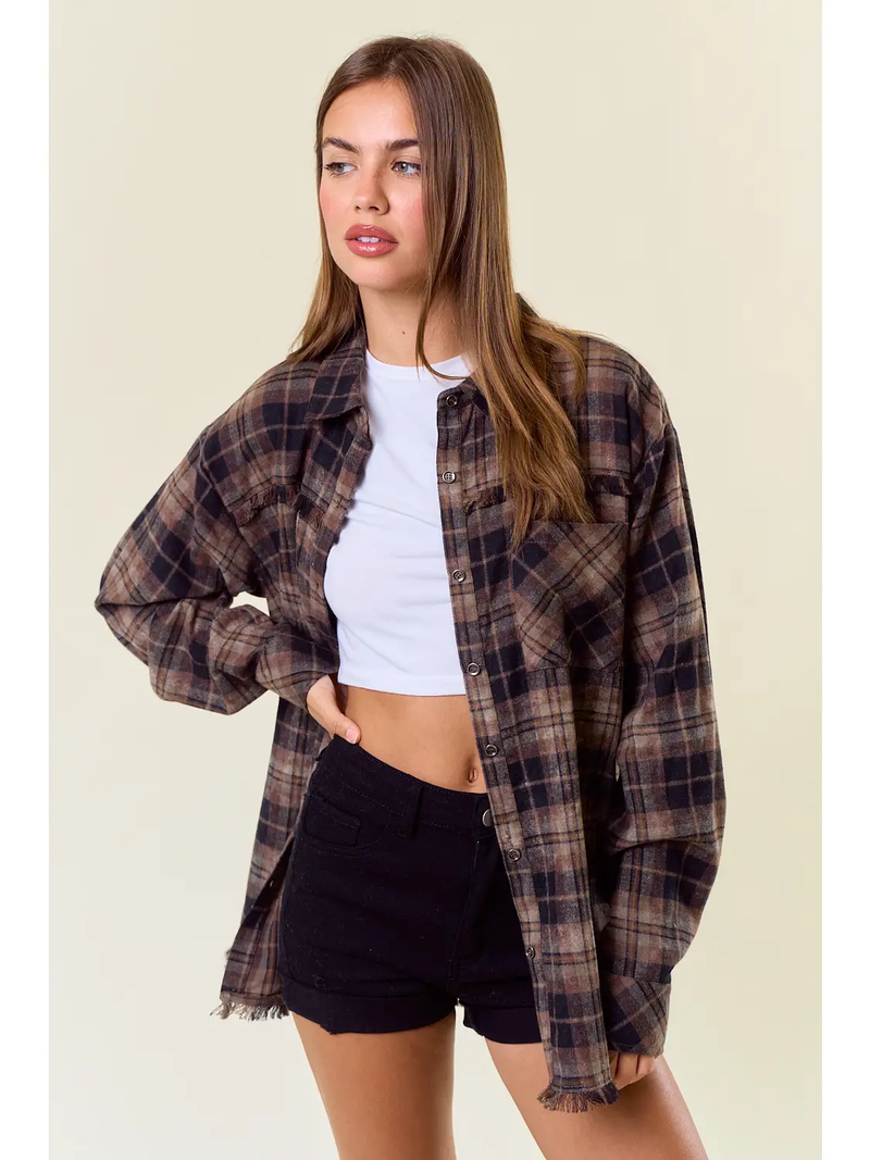 Frayed Brown Flannel Shirt