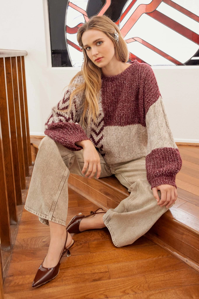 Burgundy Colorblock Sweater