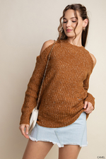 Cold Shoulder Coffee Sweater