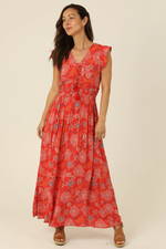 Flutter Sleeve Elastic Waist Maxi Dress