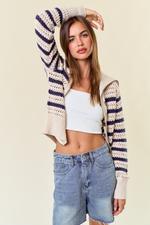 Pointelle Stripe Zip Cardigan