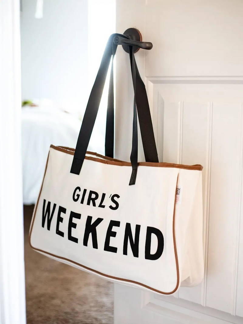 Girls Weekend White Canvas Tote