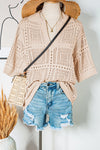 Down Collar Hollowed Knit Short Sleeve Top-Large