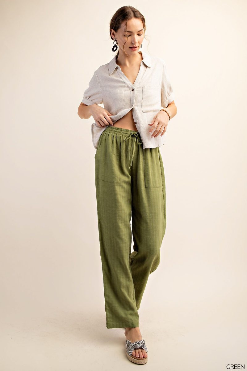 Moss Elastic Waist Cotton Pant