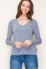 Grey V Neck Classic Long Sleeve