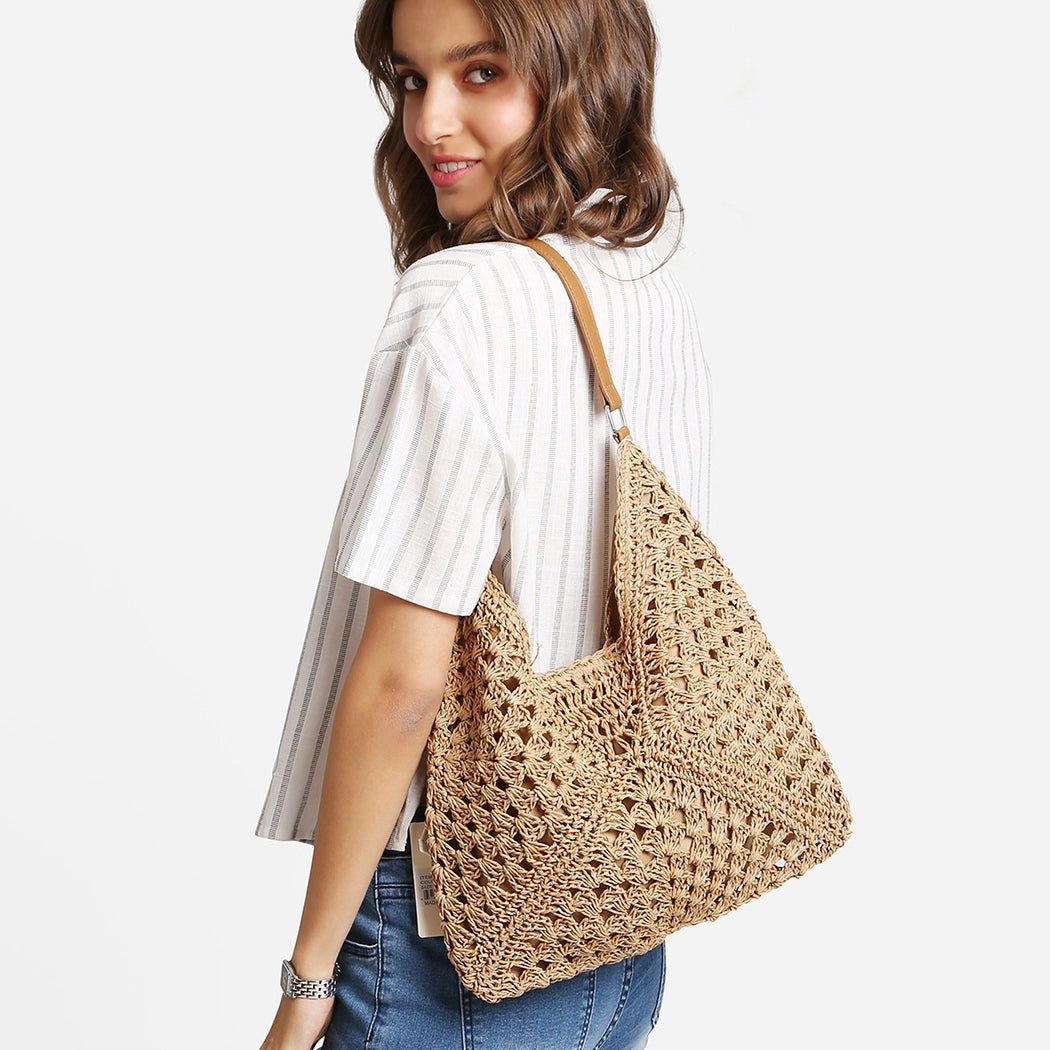 Maggie Straw Shoulder Bag Brown