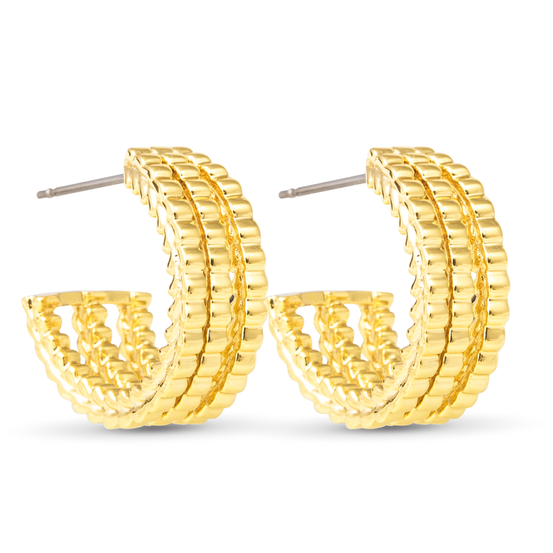 Mia Polished Triple Hoop Huggie Gold