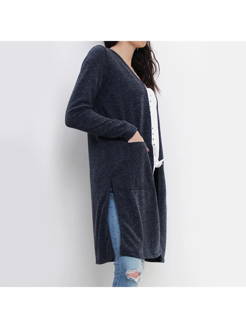 Navy Side Slit Cardigan