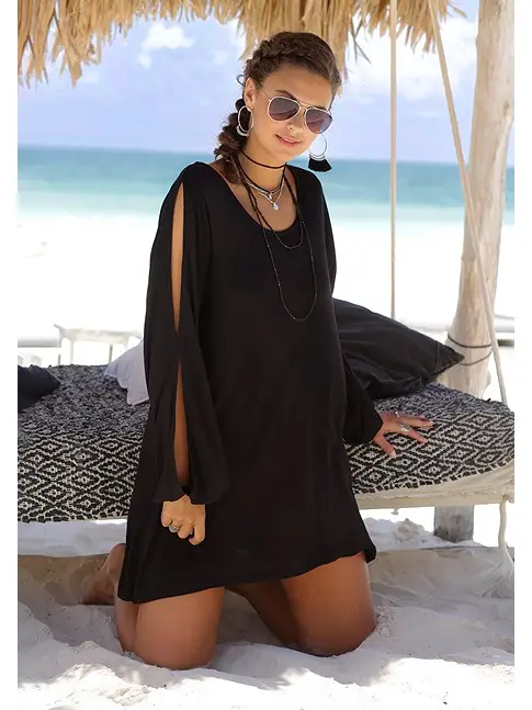 Split Sleeve Black Dress