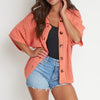 Catalina Knit Half Sleeve Button Up Top-M/L