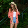 Catalina Knit Half Sleeve Button Up Top-M/L