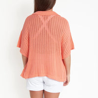 Catalina Knit Half Sleeve Button Up Top-M/L