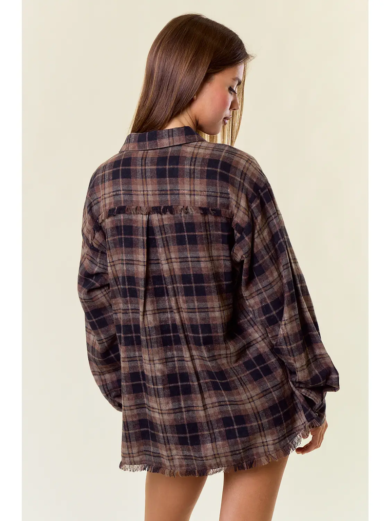 Frayed Brown Flannel Shirt