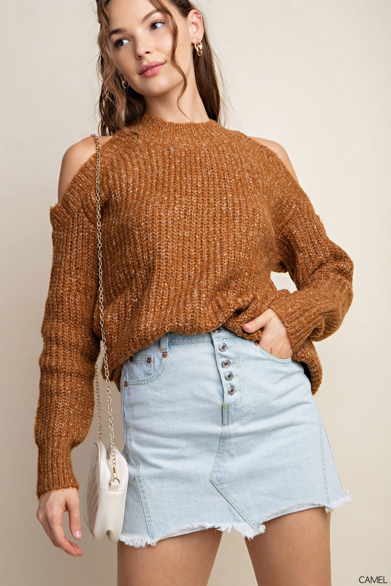 Cold Shoulder Coffee Sweater