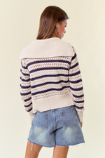 Pointelle Stripe Zip Cardigan