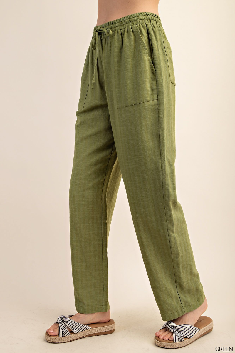 Moss Elastic Waist Cotton Pant