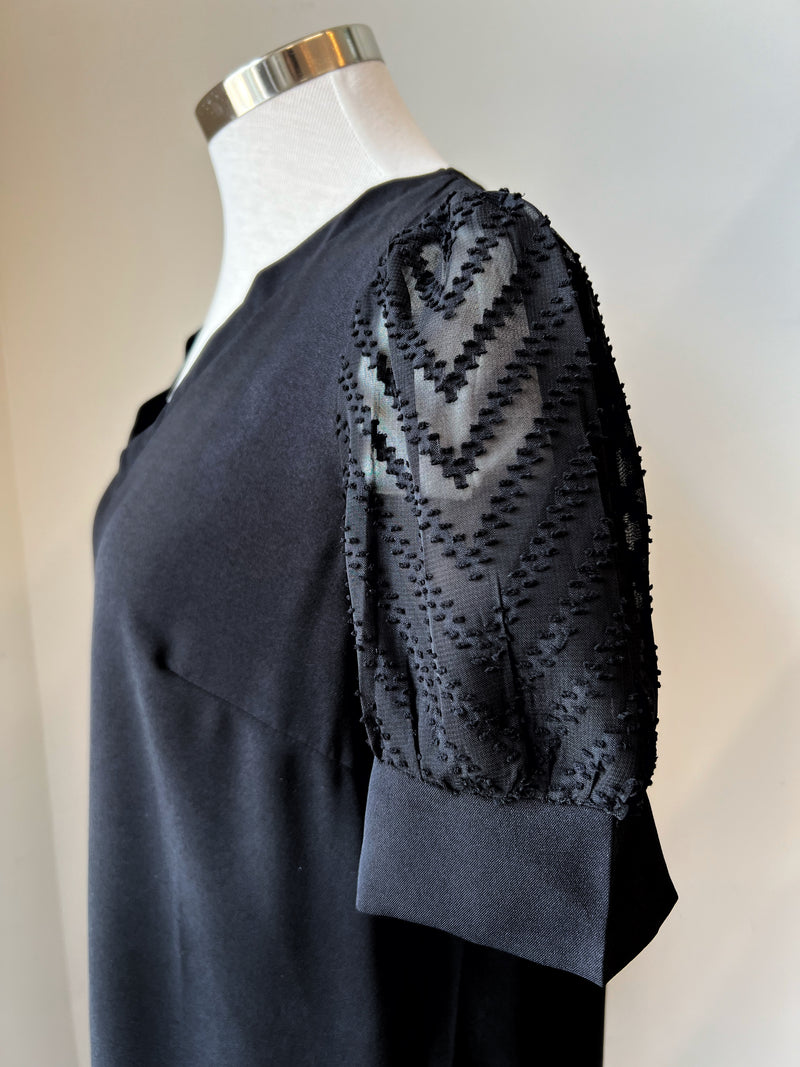 Sheer Puff Sleeve Black Blouse