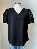 Sheer Puff Sleeve Black Blouse