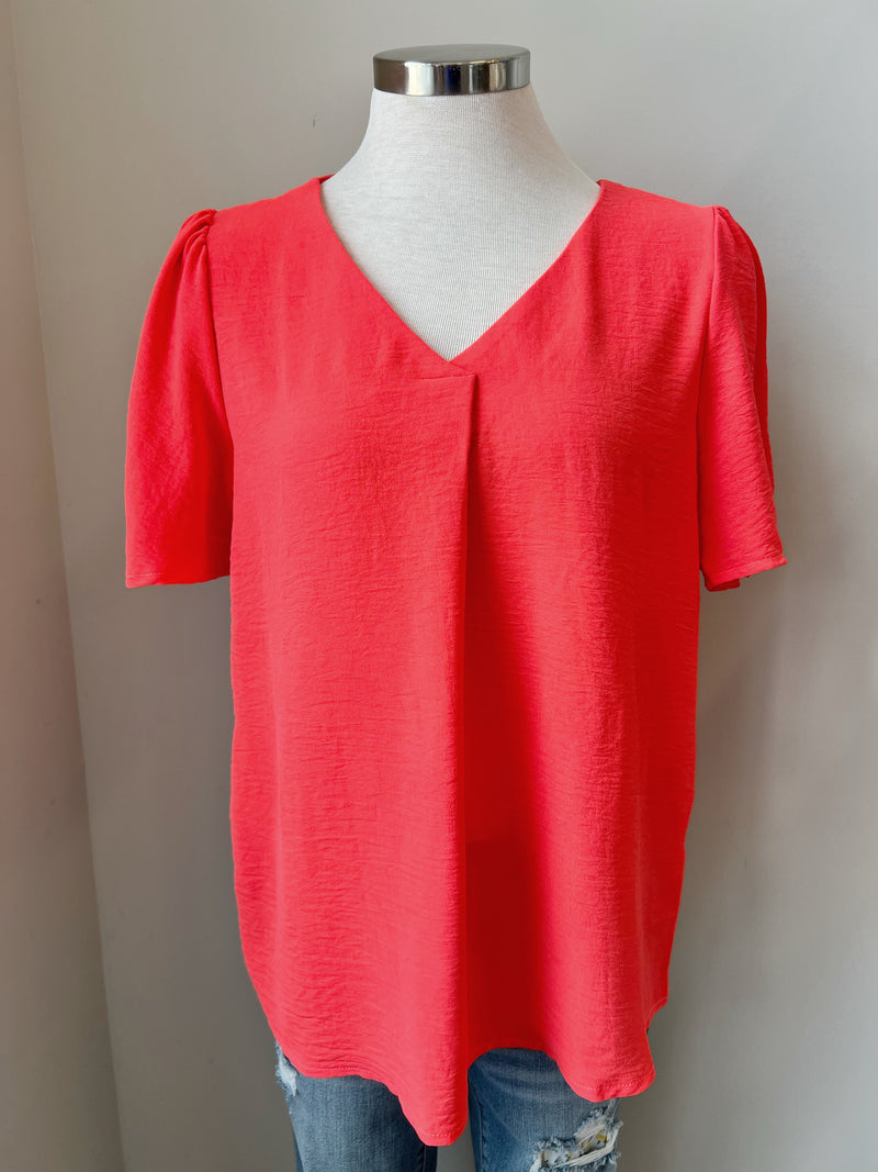 Bright and Happy V Neck Short Sleeve