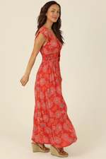 Flutter Sleeve Elastic Waist Maxi Dress