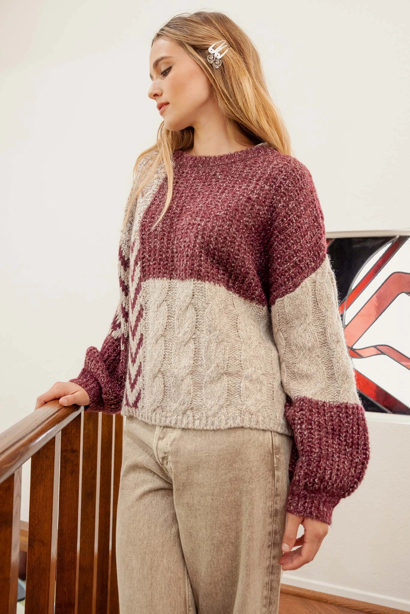 Burgundy Colorblock Sweater