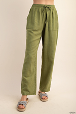 Moss Elastic Waist Cotton Pant