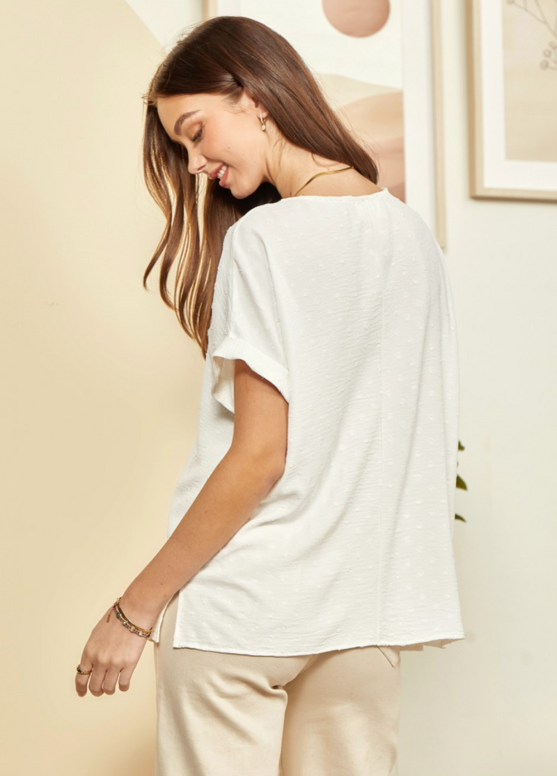 Ivory Dot V Neck Top