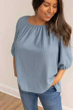 Blue On Or Off Shoulder Top