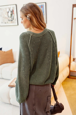 Washed Olive Knit Pullover