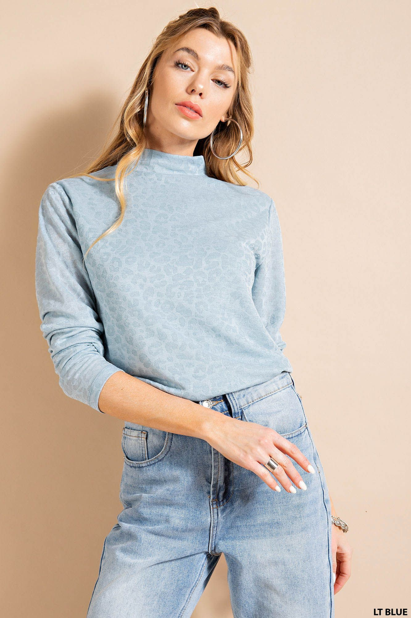 JAAQUARD FRONT LINED MOCK NECK TOP