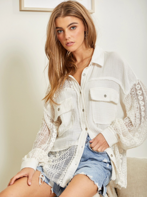 Chic Lace Button Up Top