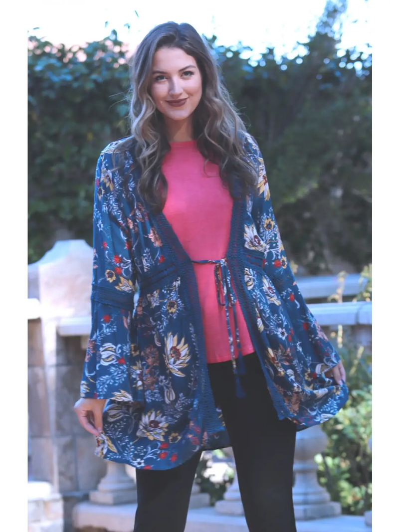 Boho Navy Floral Kimono