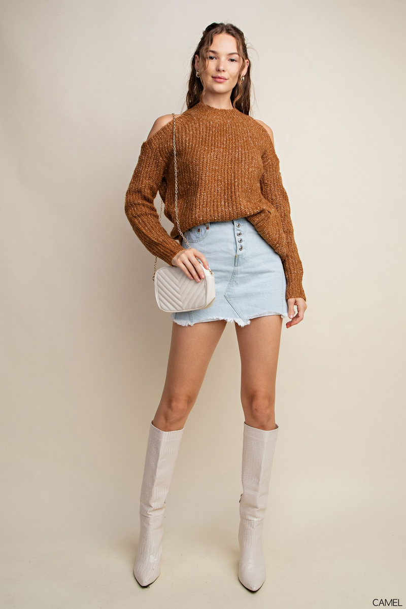 Cold Shoulder Coffee Sweater