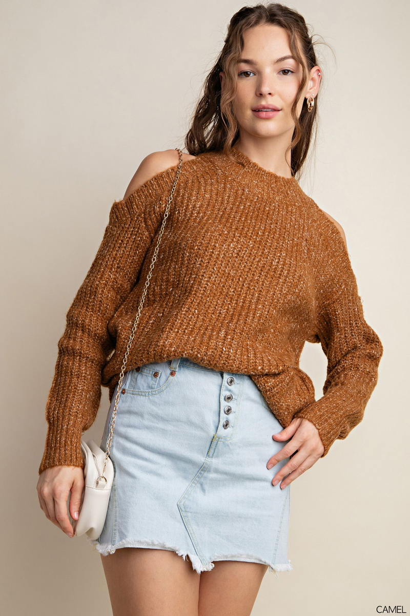 Cold Shoulder Coffee Sweater