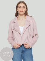 Pink Faux Suede Moto Jacket