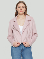 Pink Faux Suede Moto Jacket