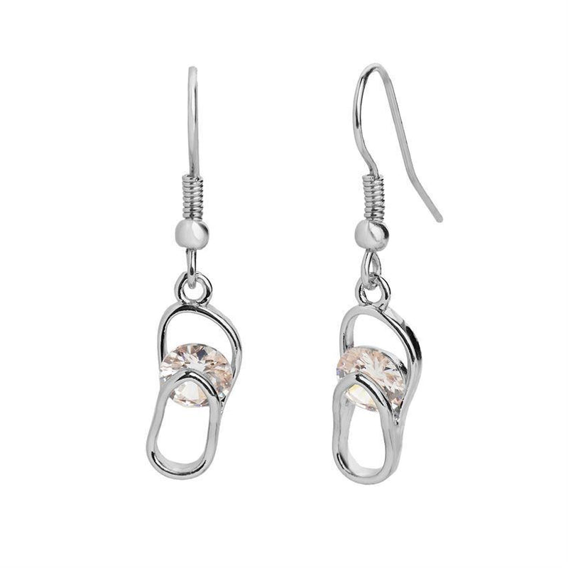 Crystal Flip Flop Dangle Earrings Silver WN004106